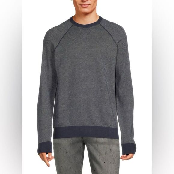 VINCE MEN’s Pullover Birdseye Wool‎ Blend Sweater size L cashmere iris blue navy